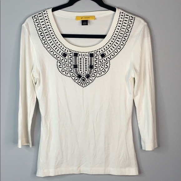 St. John Tops - St. John beaded black jewel white 3/4 sleeve top 2